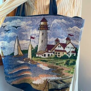 Beautiful Nova Scotia made vintage handmade seaside lightweight totebag tapestry